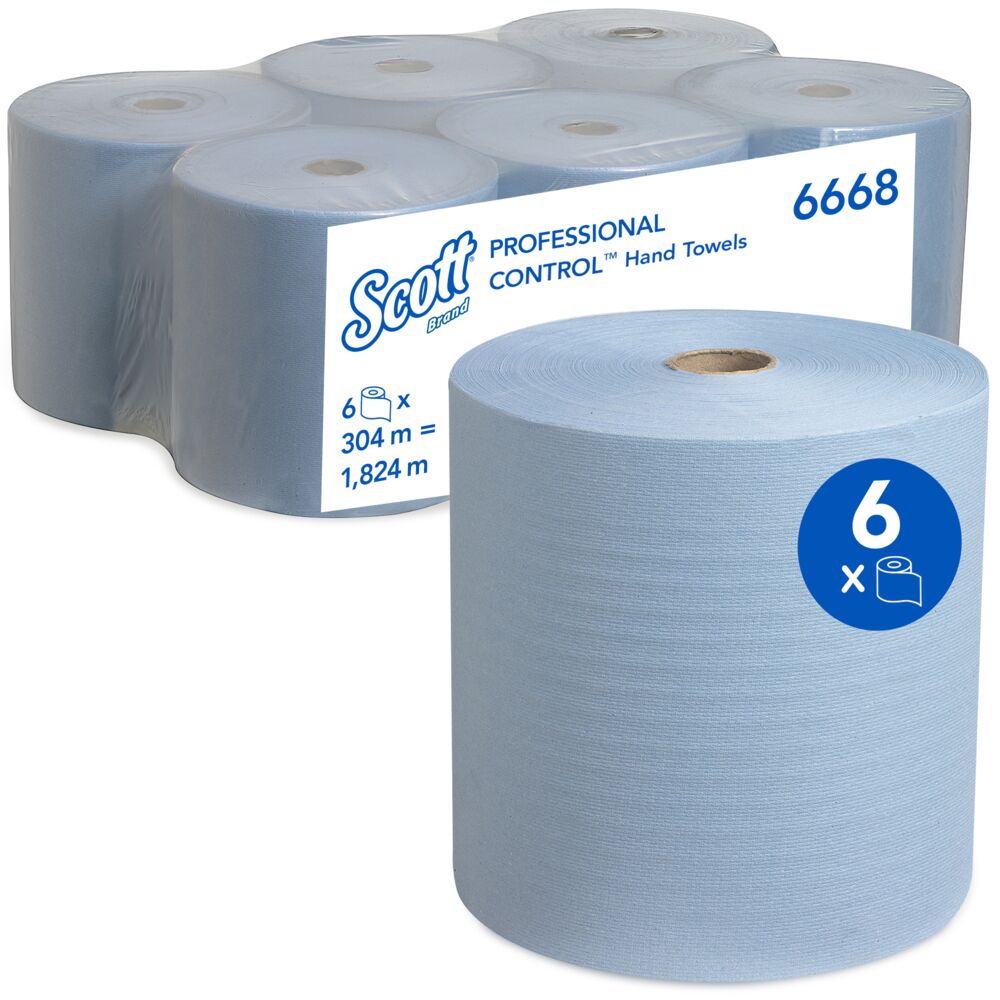 KC Scott® Blue Rolled Hand Towels 6668 - 6 x 304m 1 KC Scott® Blue Rolled Hand Towels 6668