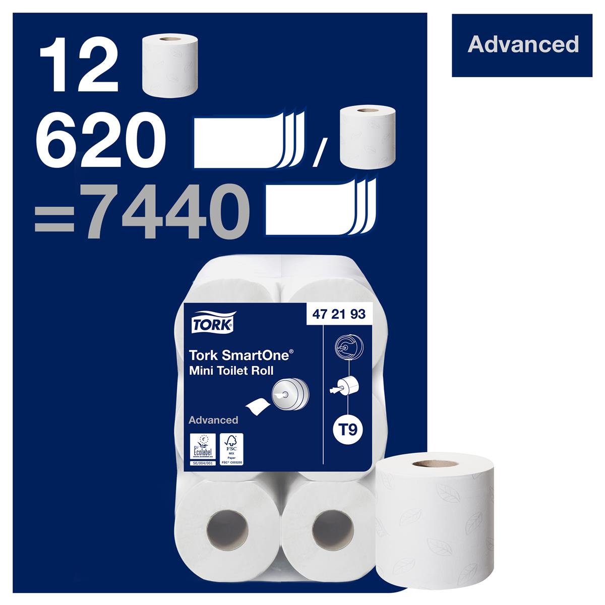 Tork SmartOne White Mini Toilet Roll 2Ply (PK of 12) 2 Tork SmartOne White Mini Toilet Roll 2Ply (PK of 12) - Image 2