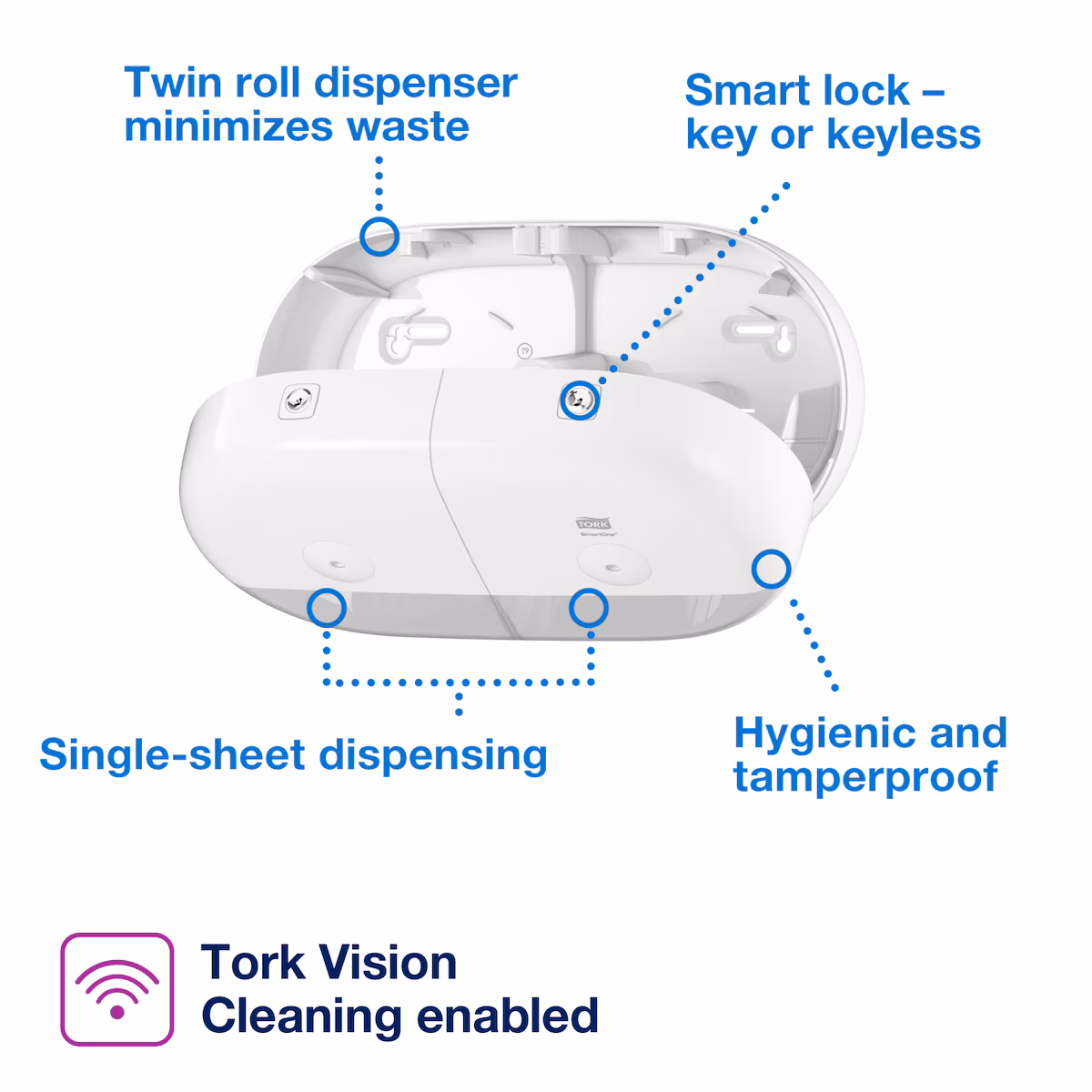 Tork SmartOne® Mini Twin Toilet Roll Dispenser White T9 4 Tork SmartOne® Mini Twin Toilet Roll Dispenser White T9 - Image 4