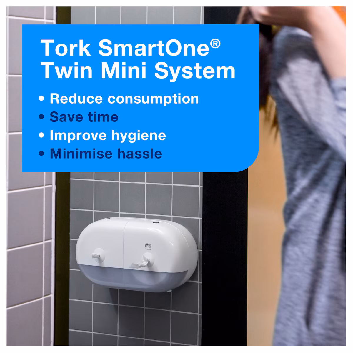 Tork SmartOne® Mini Twin Toilet Roll Dispenser White T9 6 Tork SmartOne® Mini Twin Toilet Roll Dispenser White T9 - Image 6